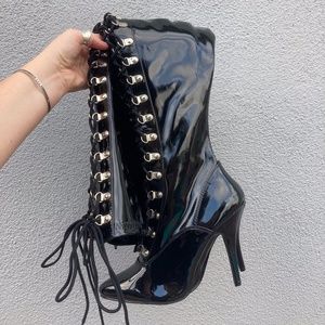 Pleaser Black Patent Heeled Boots